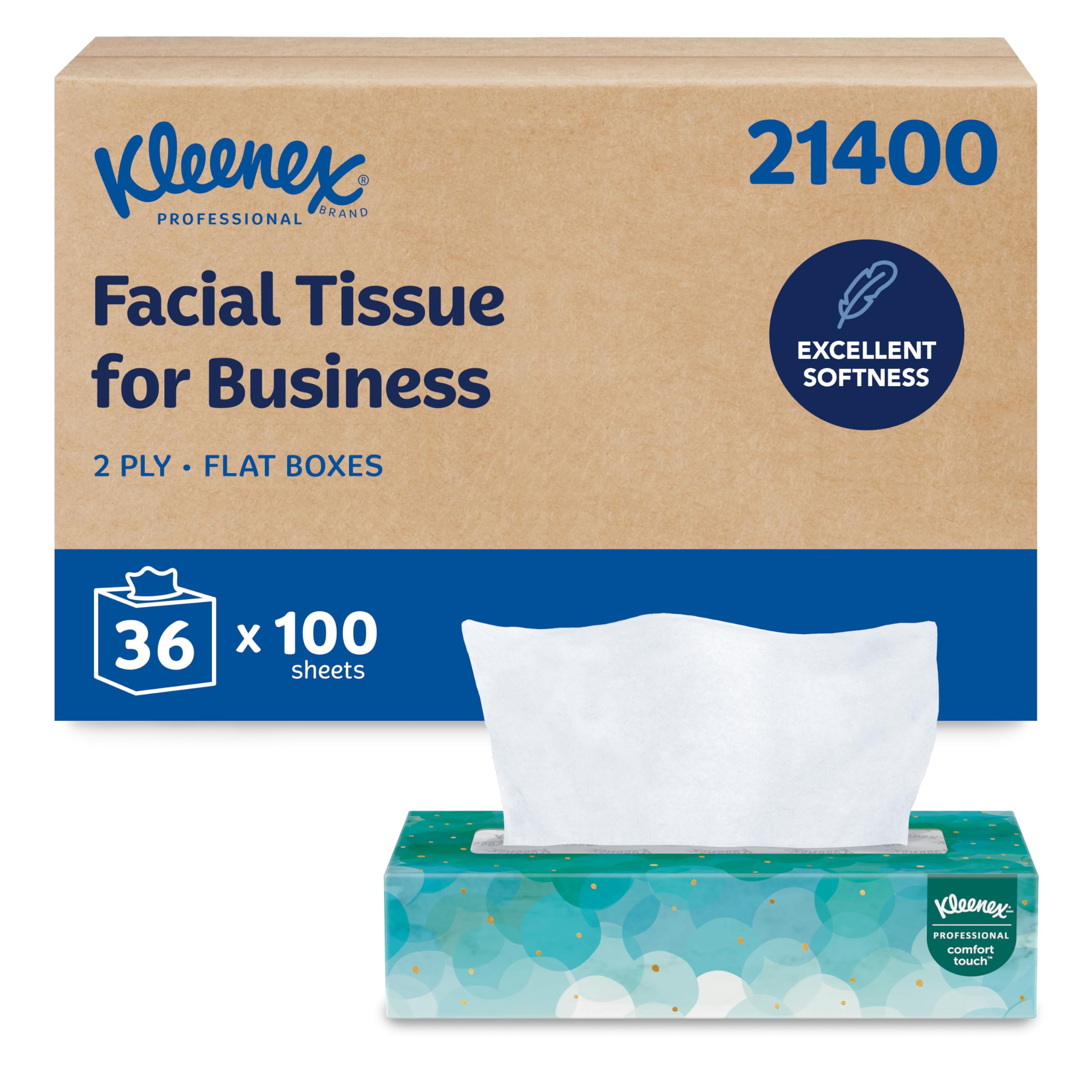 Kleenex Professional Facial Tissue, Bulk, 36 Boxes x 100 Tissues (21400) | Flat 