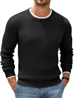 COOFANDY - Men's pullover sweater, crew neck, basic knit, long sleeve, stylish and comfortable style, fine mesh ribbed regular fit