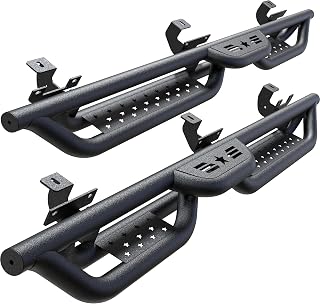 Running Boards Compatible with Jeep Wrangler JL 4 Doors 2018-2026, 6" 2-Stairs Side Step Rails Coated Black Carbon Steel Nerf Bars