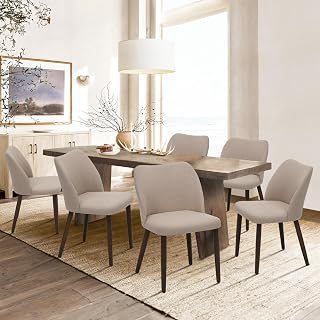 COLAMY Upholstered Dining Chairs Set of 6, Modern Fabric Dining Room Kitchen Side Chair with Padded Seat and Wood Legs for Restaurant/Cafe, Camel, Fabric