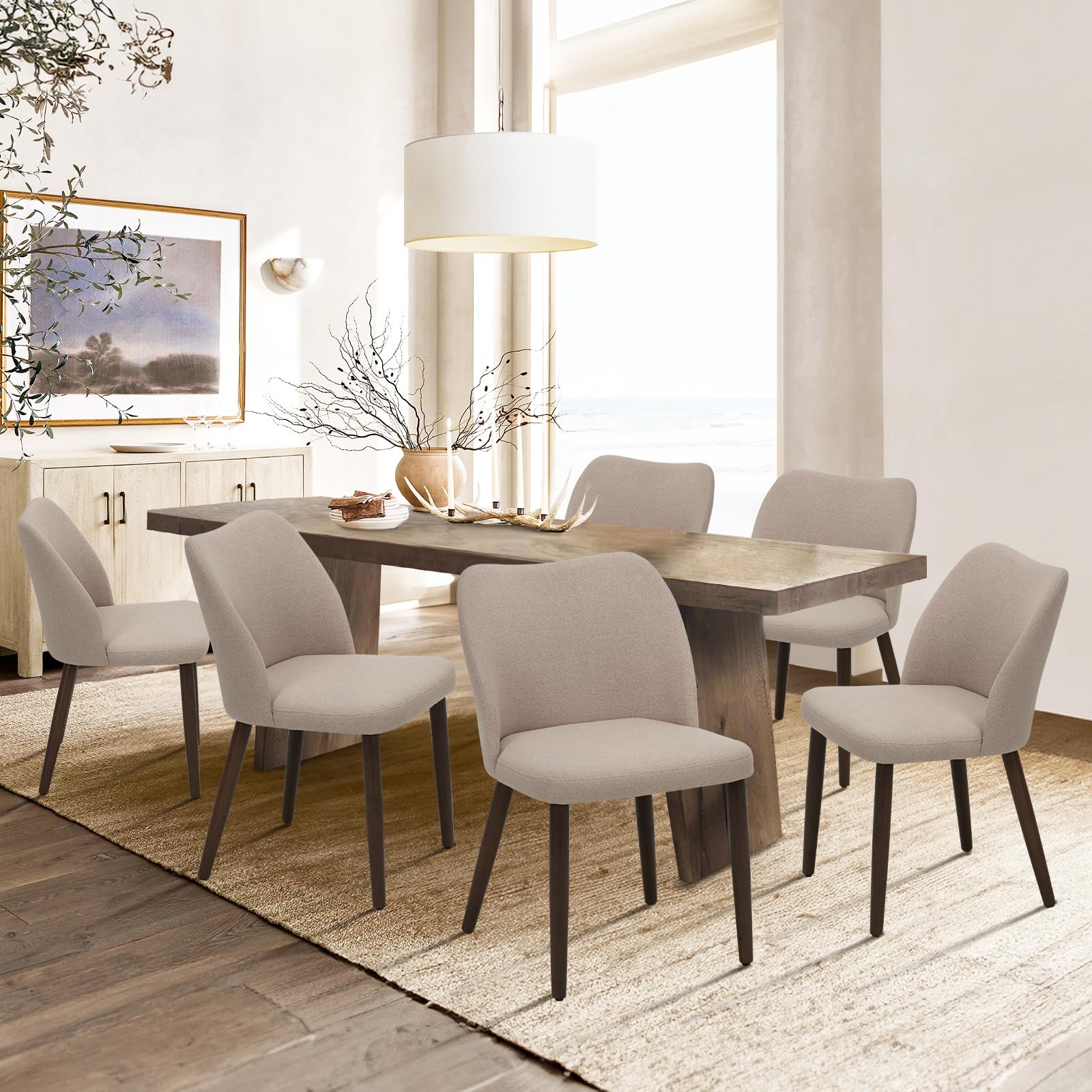 COLAMY Upholstered Dining Chairs Set of 6, Modern Fabric Dining Room Kitchen Sid