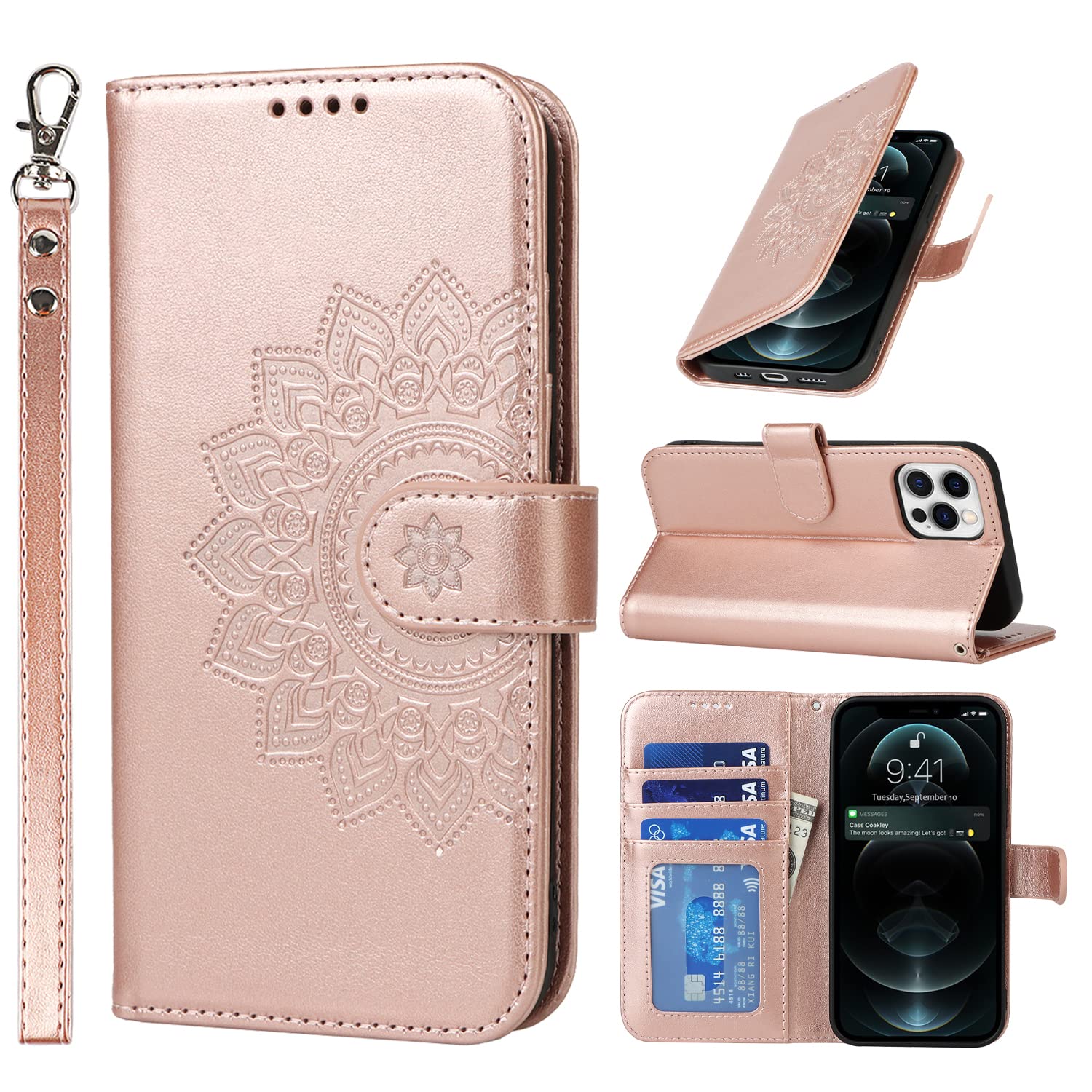 ELTEKER iPhone 12 Case, iPhone 12 Pro Case, with 3 Card Slots Magnetic Closure L
