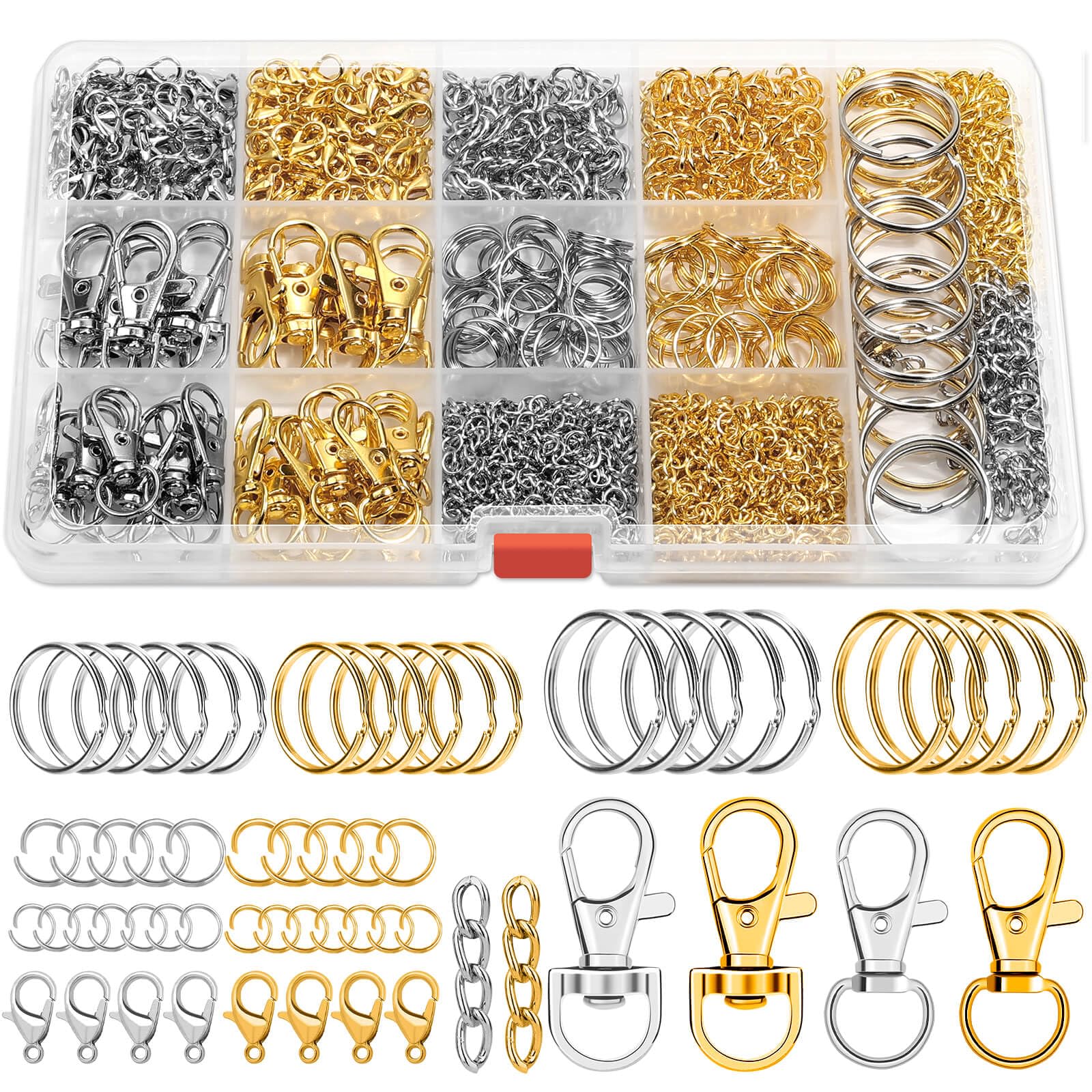 PAXCOO Keychain Making Kit, Keychain Craft Supplies Including Key Chain Hooks, L