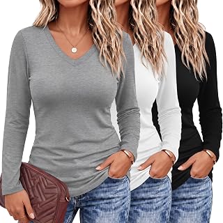 Evervibe 3 Pack Women's Plus Size Shirts Long Sleeve V Neck Tops