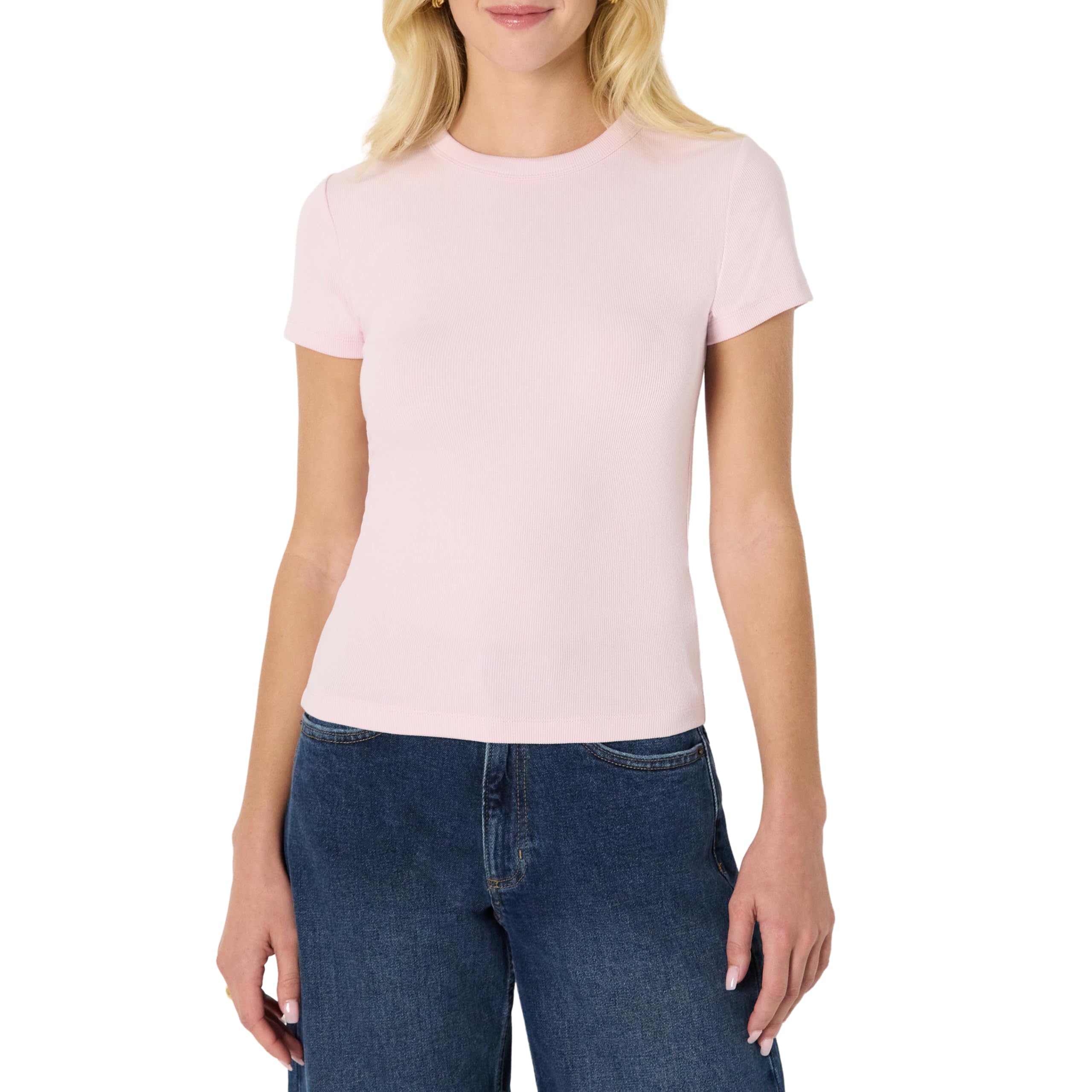 Amazon Essentials Women's Slim-Fit Stretch Rib Cap and Short Sleeve Crew Necklin