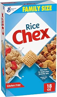 Rice Chex Cereal, Gluten Free,Family Size, 18 oz | 17g Whole Grain per Serving, Good Source of 12 Vitamins & Minerals, No High Fructose Corn Syrup