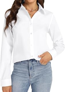 J.VER Women Button Down Shirt Cotton Stretch Collar Long Sleeve Casual Work Shirt