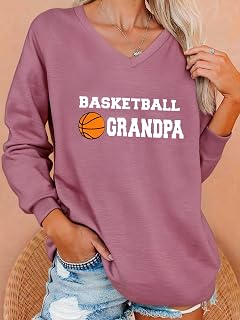 Womens Long Sleeve V Neck Graphic T-Shirt Loose Fit Soft Stretchy Lightweight