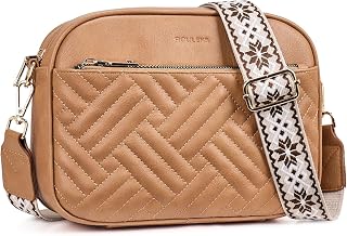 Roulens Small Quilted Crossbody Bags for Women Vegan PU Leather Shoulder Handbags Women's Purses with Wide Strap
