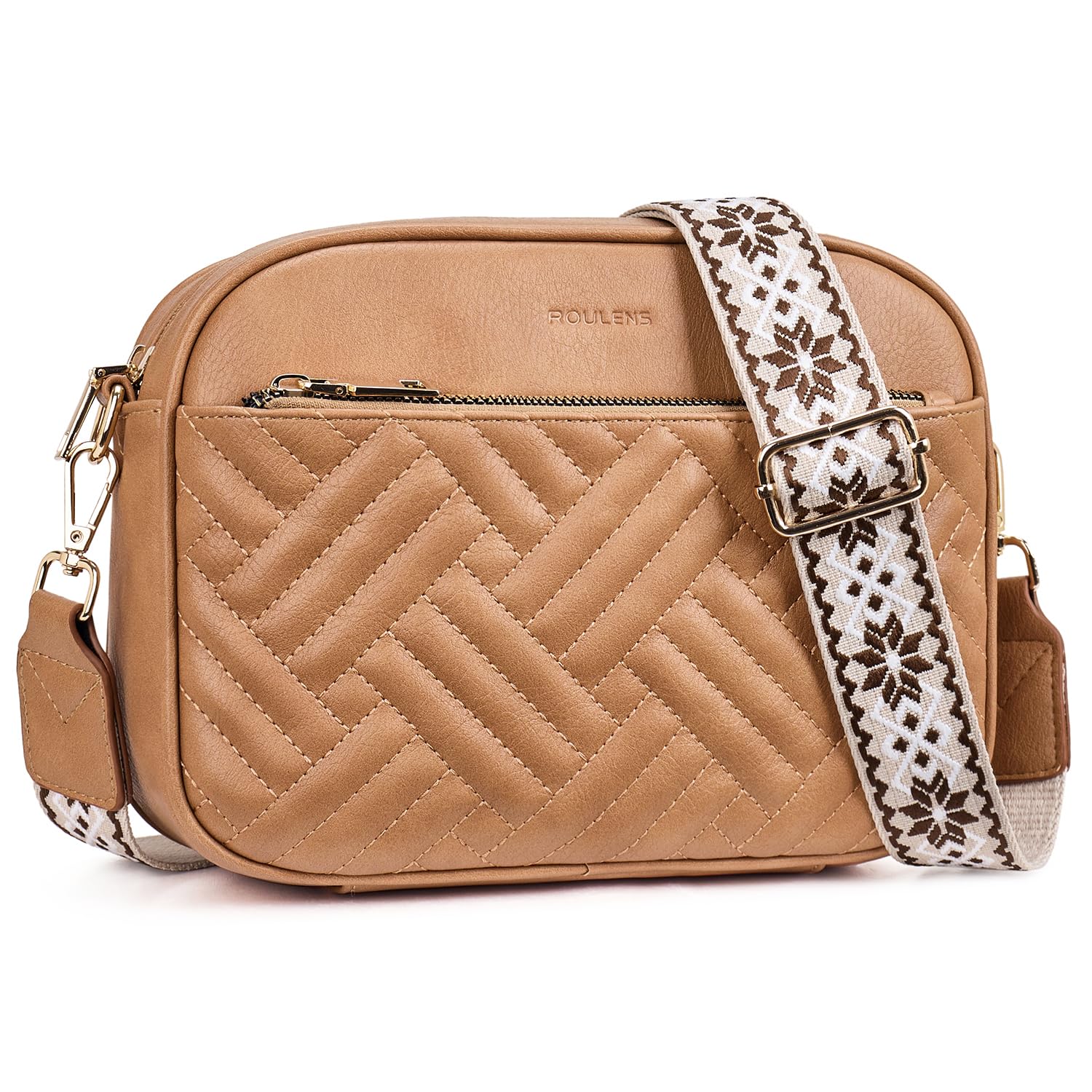 Roulens Small Quilted Crossbody Bags for Women Vegan PU Leather Shoulder Handbag