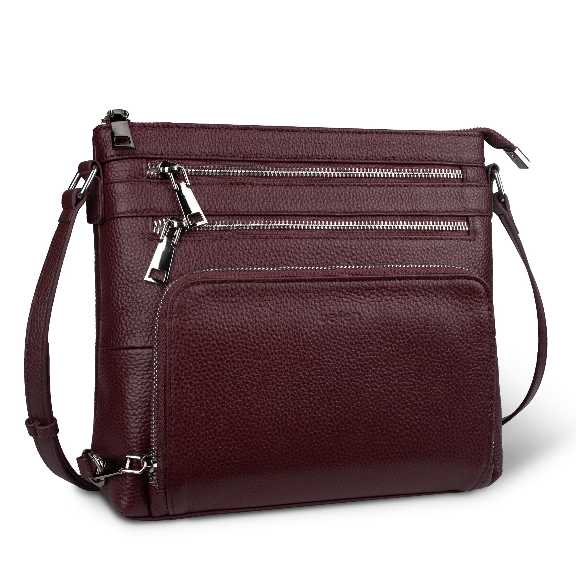 befen Genuine Leather Crossbody Bags for Women, Anti-Theft Shoulder Purse with B