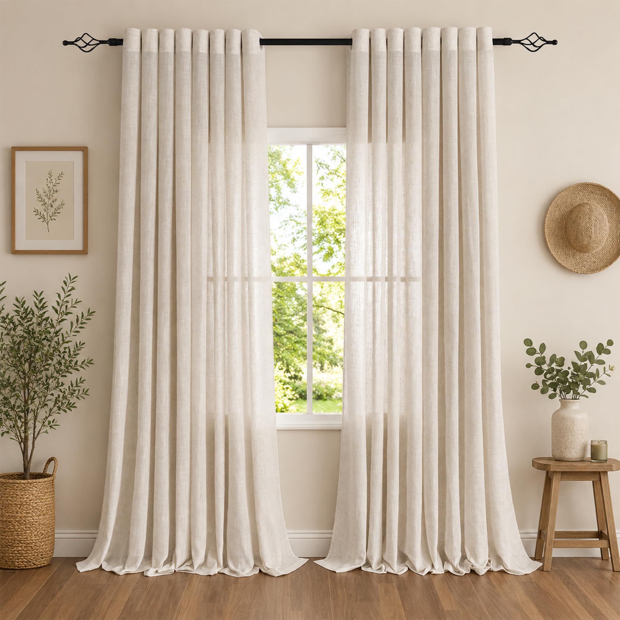 MEETSKY Natural Linen Curtains 84 Inch Length for Living Room, Light Filtering S