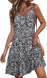 JOELLYUS Women Spaghetti Strap Dresses Summer Dress Beach Pocket Sundresses