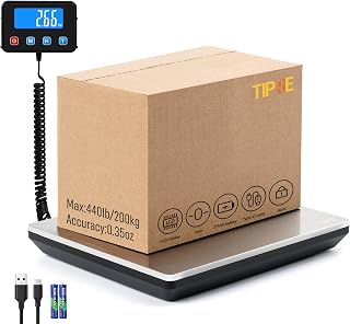 TIPRE Shipping Scale 440lbs for Packages, Heavy Duty Digital Postal Scale with LCD Display 0.35 oz High Precision Express Scale with Type-C Charging & Batteries Smart Hold/Tare for Small Business Home