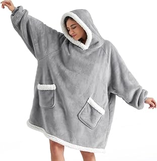 Bedsure Wearable Blanket Sherpa Hoodie Halloween Gifts, Grey, Standard | Gifts for Women/Men/Girlfriend/Mom, Warm, Soft Cozy, Sherpa Fleece, Machine Wash, Christmas Birthday Gifts