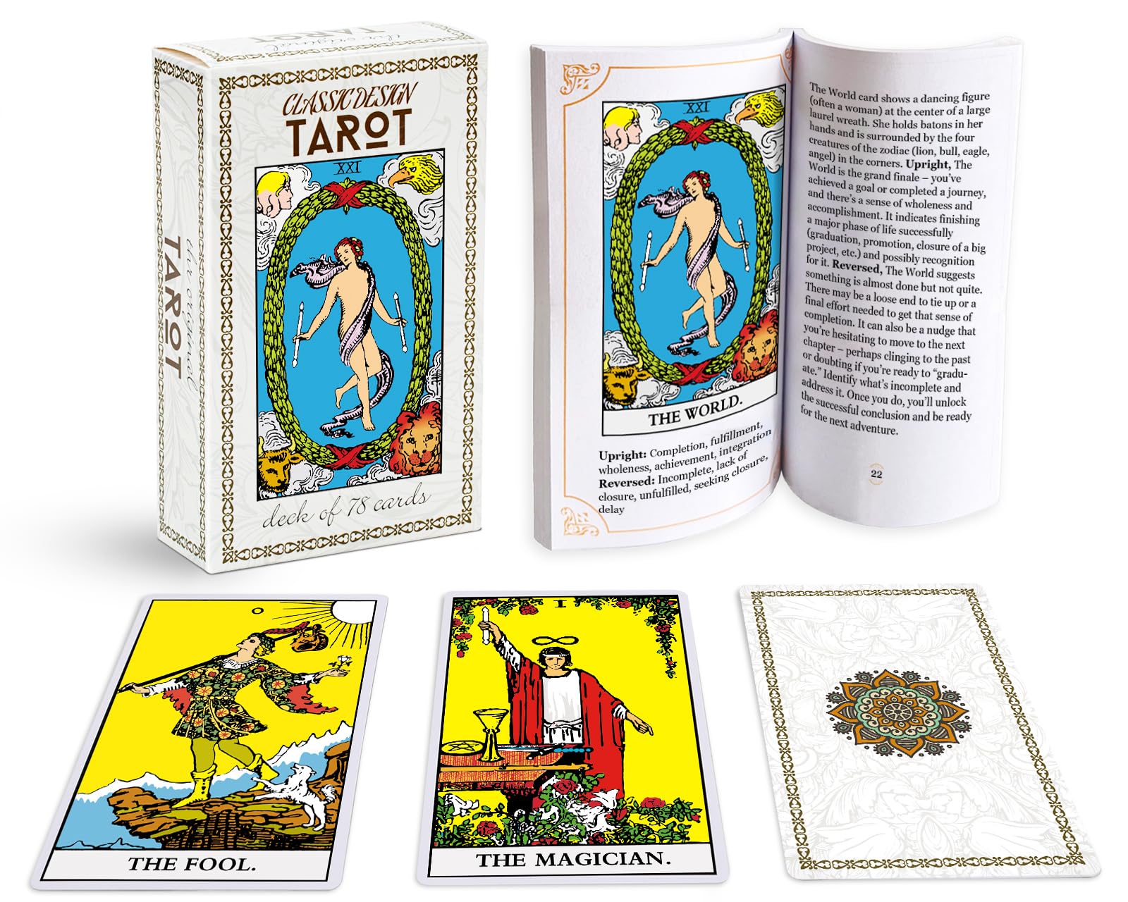 Classic Tarot Cards, 78 Card Tarot Deck with Guide Book for Beginners | 350 GSM 
