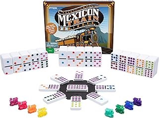 Pressman Mexican Train Dominoes - Beautiful Color Dot Double 12 Dominoes Set - Includes Train Markers and Hub Multi Color, 5''