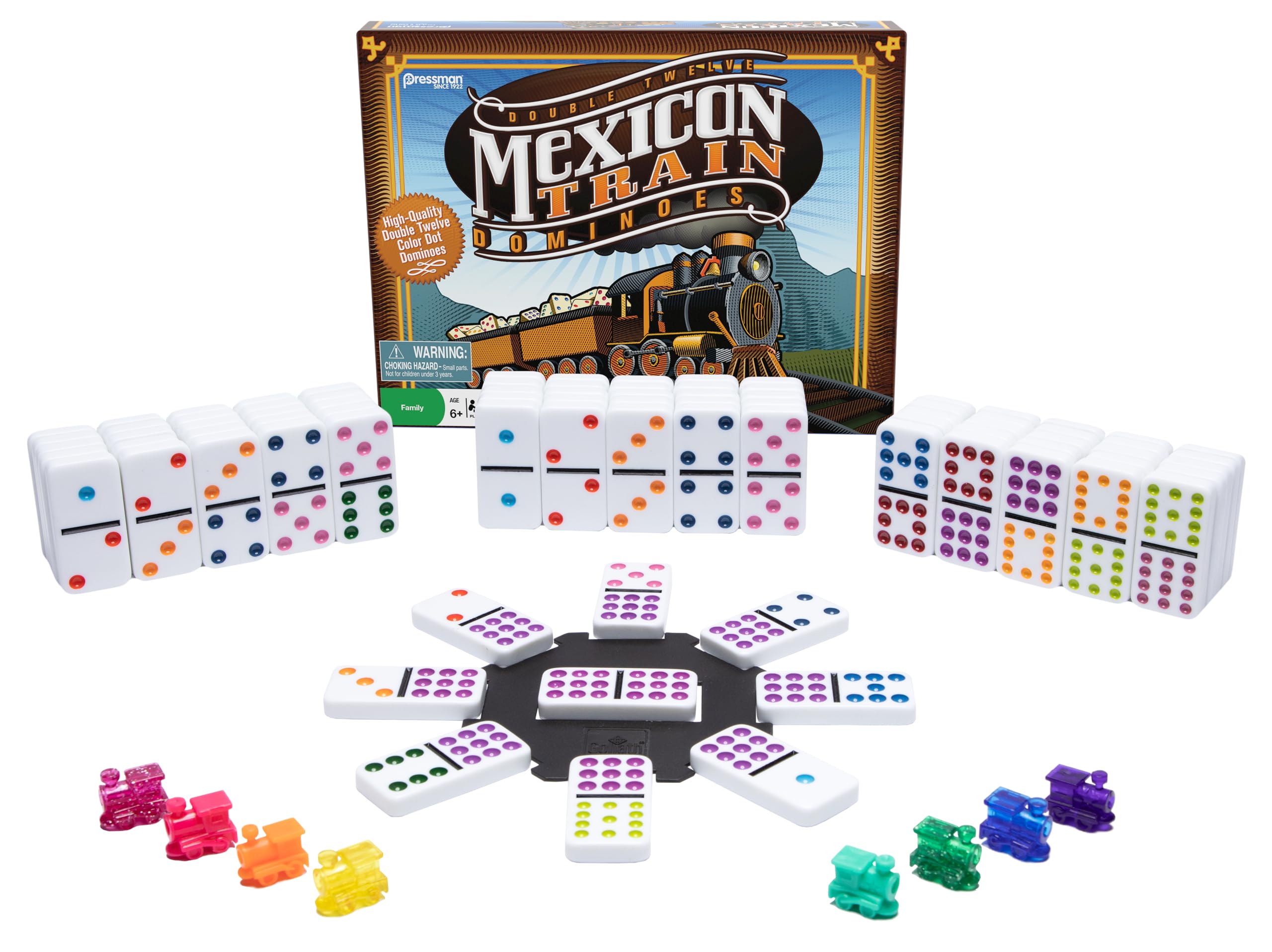 Pressman Mexican Train Dominoes - Beautiful Color Dot Double 12 Dominoes Set - I