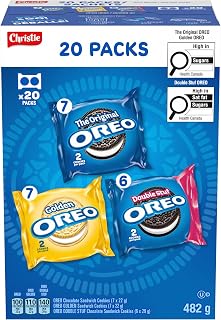 OREO, 20 Snack Packs (Individually Wrapped), 40 Cookies, School, Lunch, Travel, Gift, Birthday, Bulk Variety Pack of OREOs Original Chocolate & Double Stuf & Golden Vanilla Sandwich Cookies, 482g