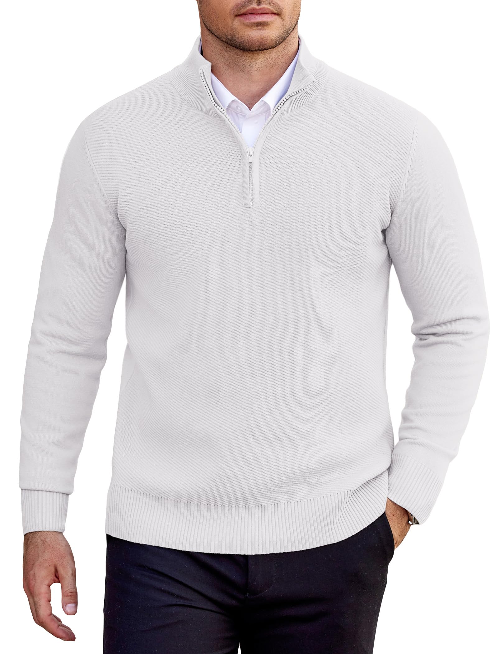 COOFANDY Men's knitted jumper with long sleeves, fine knitted sweater, round nec