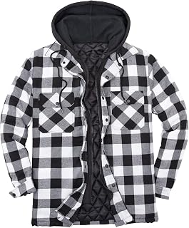 ZENTHACE Mens Thickened Plaid Hooded Flannel Jacket with Quilted Lining