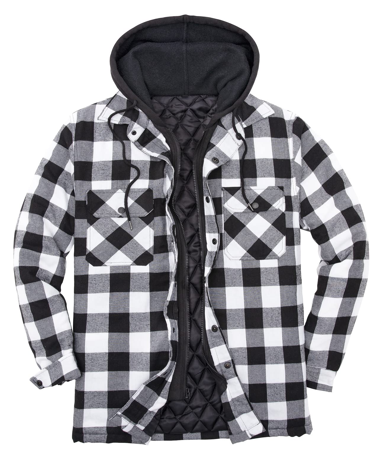 ZENTHACE Mens Thickened Plaid Hooded Flannel Jacket with Quilted Lining