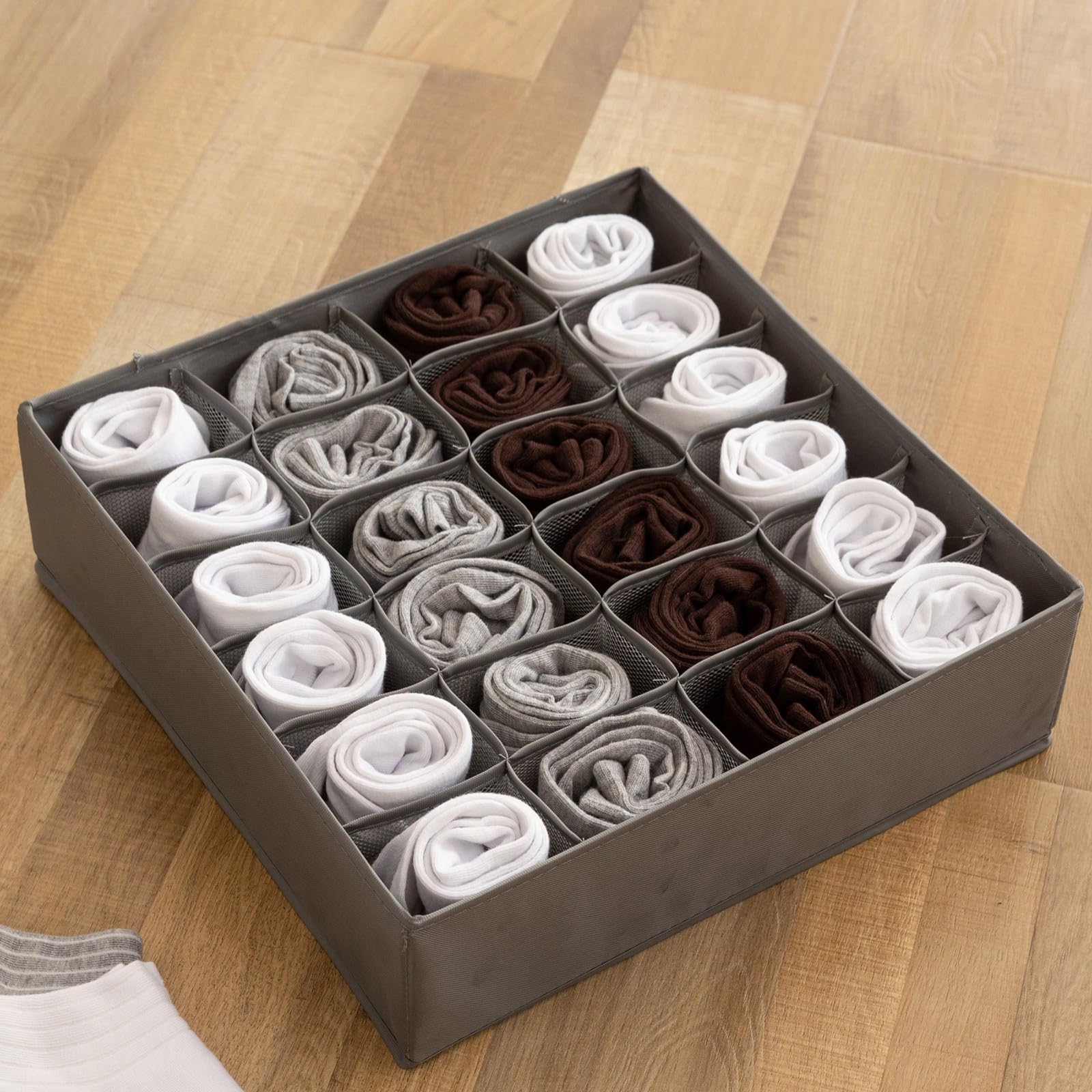 Underwear Drawer Organizer Box with Dividers - 7, 16 and 24 Folding Compartments