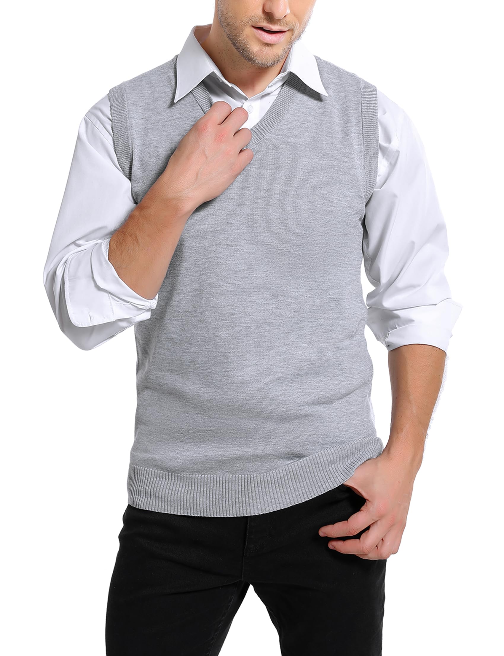 Sykooria Sweater Vest Men's Sleeveless Knitted Vest V-Neck Knitted Pullover Vest