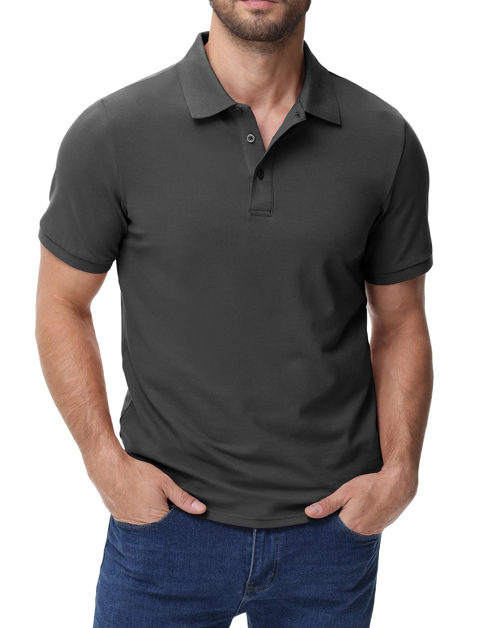 MIER Men's Polo Shirt Cotton Short Sleeve Golf Tennis Polo Shirt with Collar for