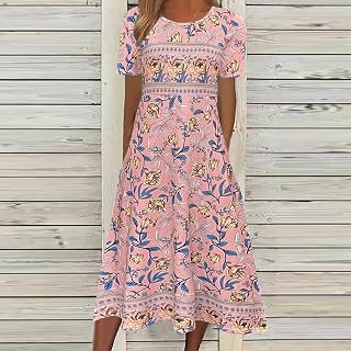 Women's Summer Short Sleeve Round Neck Floral Print Resort Dress