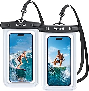 Lamicall Waterproof Phone Pouch, [Easy Lock] IPX8 Water Proof Phone Case | 2Pack, Clear HD Touch Screen, Beach Dry Bag for iPhone 18 17 16 15 14 13 12 Pro Max Plus, Glaxy S25, for 7.5" with Case