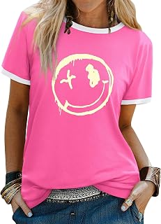 WIEIYM Tshirt Damen Oberteile Kurzarm Tshirts Sommer Damen T-Shirt Rundhals Hemd Leichtes Shirt Gedruckt Lässig Tee Tops Bluse