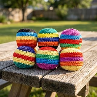 6PCS Hand-Made Knitted Footbag Sack, 2026 Upgraded Crochet Hacky Balls for Adults, Multicolored Juggling Balls for Beginners, Ready-to-Use Outdoor Game Party Favors (Style D)