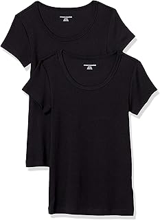 Amazon Essentials Women's Slim-Fit Cap-Sleeve Scoop Neck T-Shirt, Pack of 2
