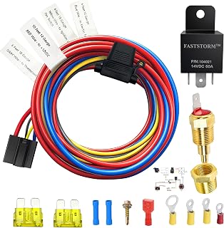 FASTSTORM Electric Fan Relay Kit 12V 60 AMP Electric Radiator Cooling Waterproof Fan Relay Kit with Thermostat Control Switch 185 On 175 Off Upgrade