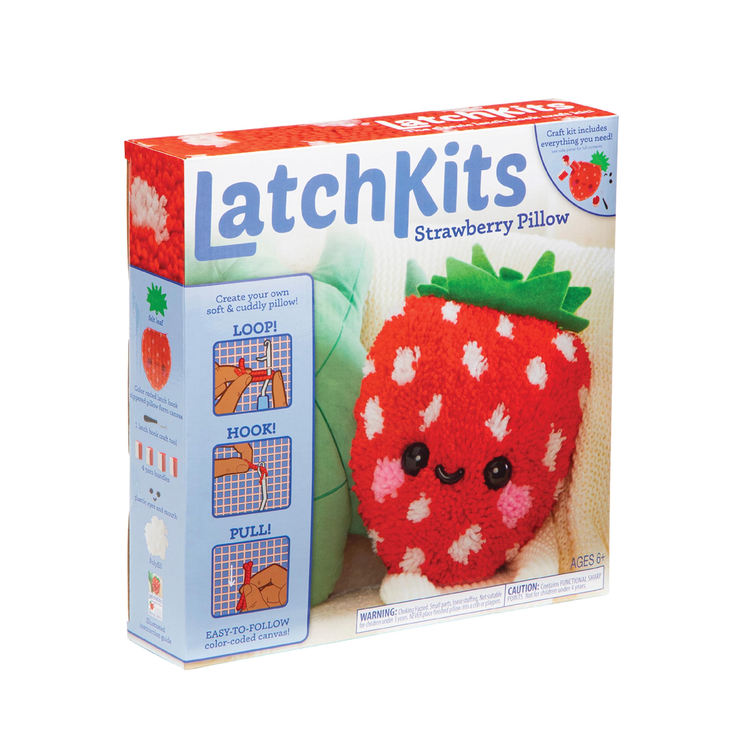 LatchKits Strawberry Pillow - Latch Hook Kits for Kids, Arts and Crafts, Yarn Ar