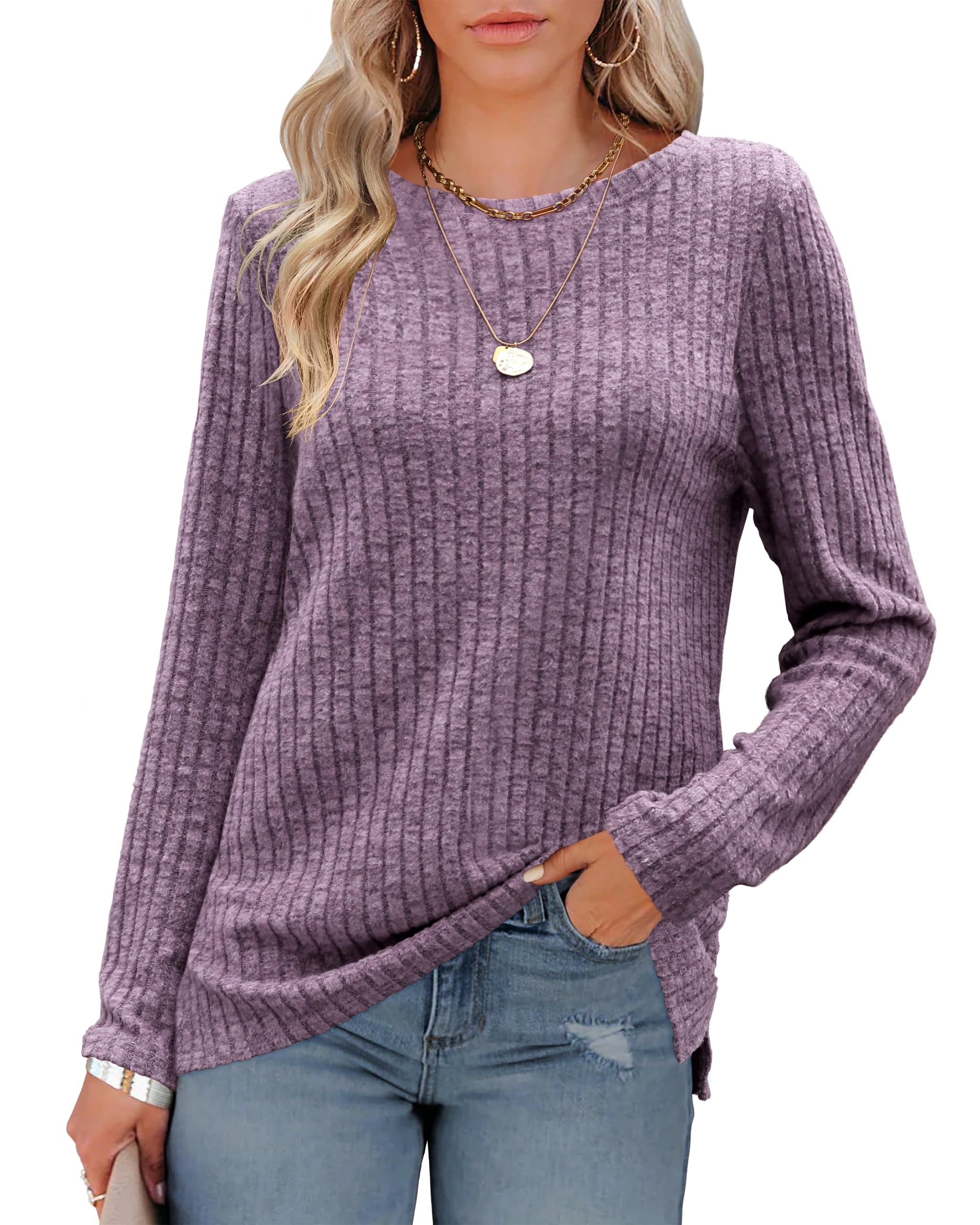 Odosalii Womens Tops Crewneck Long Sleeve Jumper Shirts Pullover Sweaters