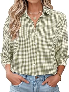 LOMON Womens Long Sleeve Button Down Shirts Casual Loose Fit Cotton Collared Blouses