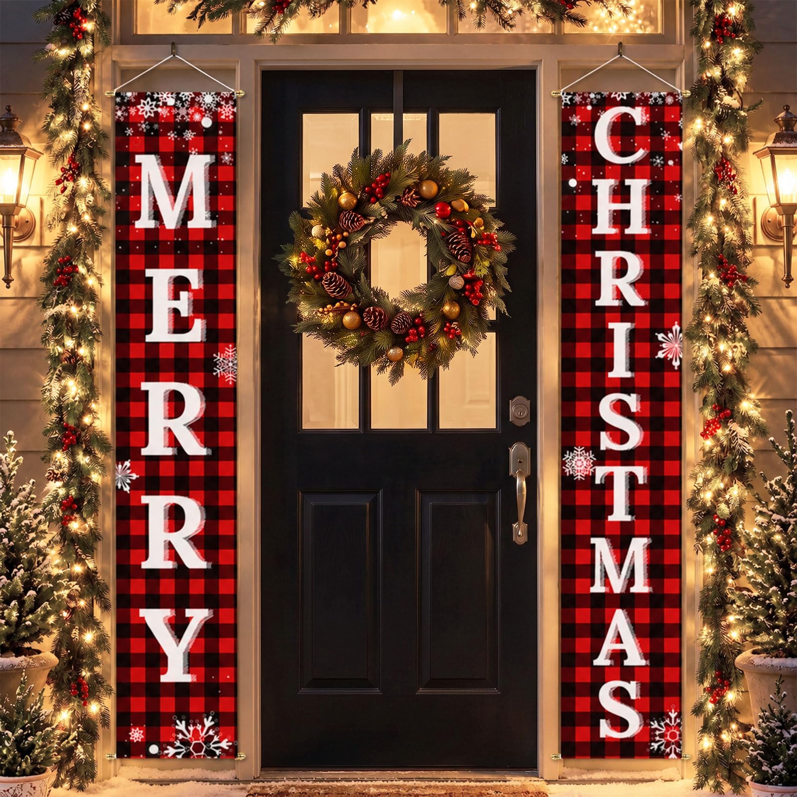 Ivenf Christmas Decorations Outdoor Yard Front Porch Sign Set, Red Black Buffalo
