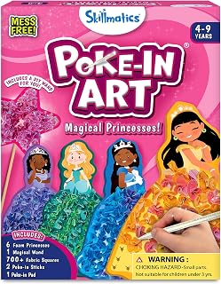 Skillmatics Poke-in Art – Magical Princesses, DIY Craft Kit, Gifts for Kids | Mess-Free Fun, Sewing Kit, Fine Motor Skills, Screen-Free, Pretend Play, Travel Activity, Girls & Boys Ages 4, 5, 6, 7, 8, 9