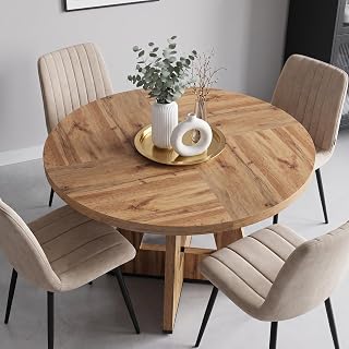 Round Dining Table for 4-6 People, 47" Wood Dining Table with Pedestal Base | Round Kitchen Table for Dining Room, Breakfast Nook