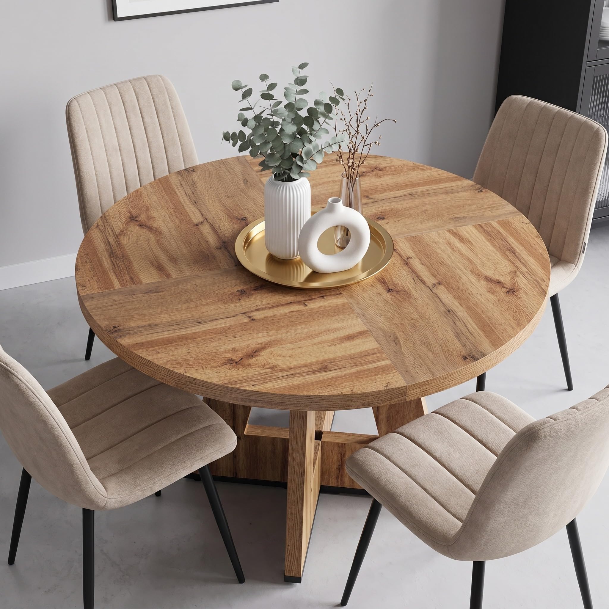 Round Dining Table for 4-6 People, 47" Wood Dining Table with Pedestal Base | Ro