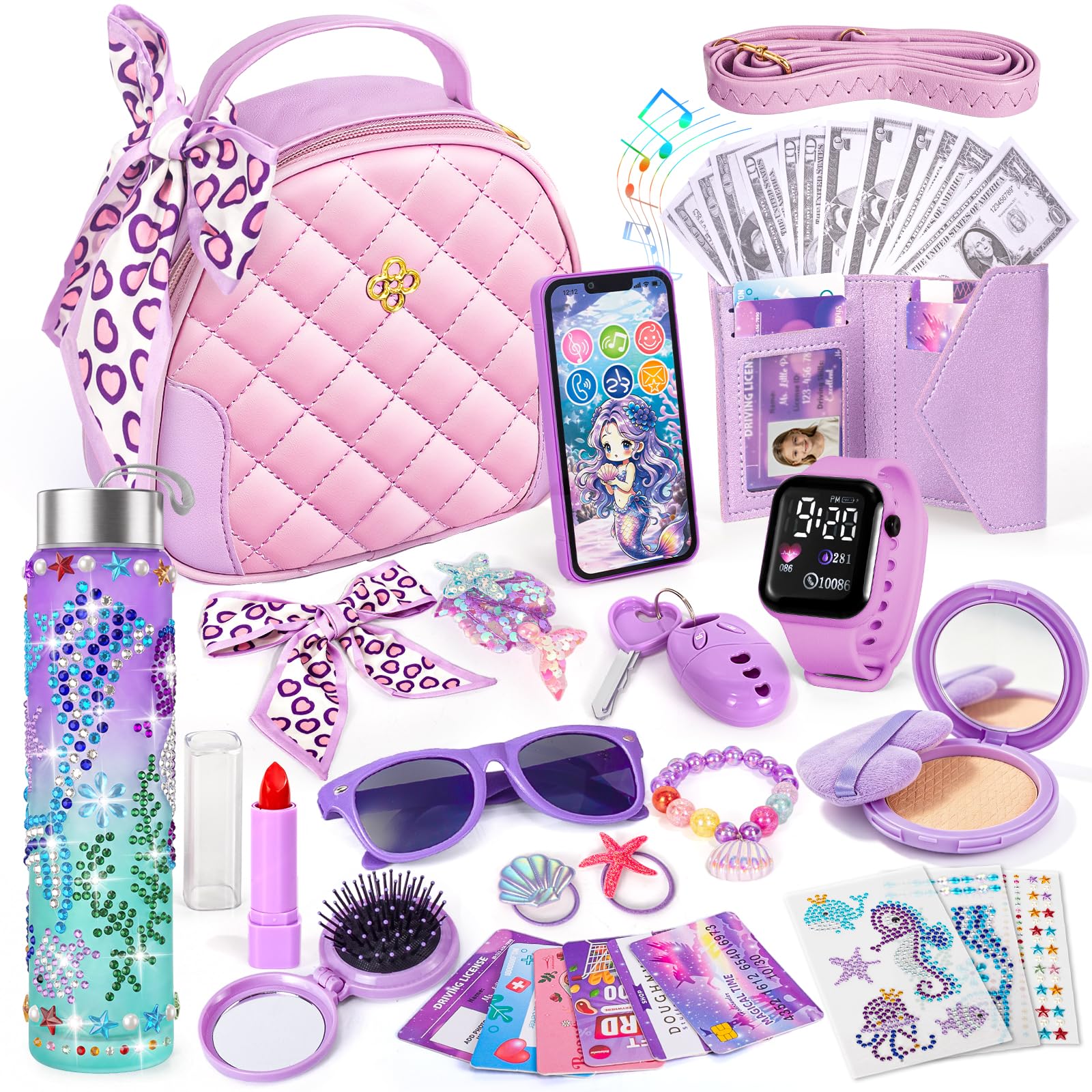 Hohosunlar Play Purse for Little Girls 3-12 with Pretend Makeup Phone Watch | DI