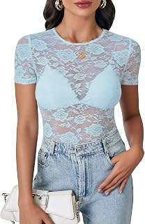 LYANER Women's Floral Lace Sexy Y2k Tee Tops