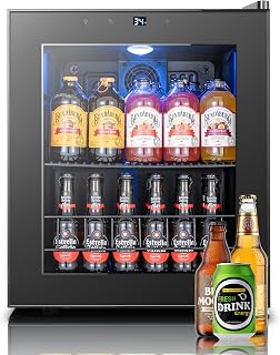 Yeego Beverage Refrigerator, 65 Can Beer Fridge, Glass Door Drink Cooler | Adjustable Shelves, Touch Temperature Control, 34°F-54°F, Soda Wine Mini Cooler, Freestanding Under Counter, for Home Office