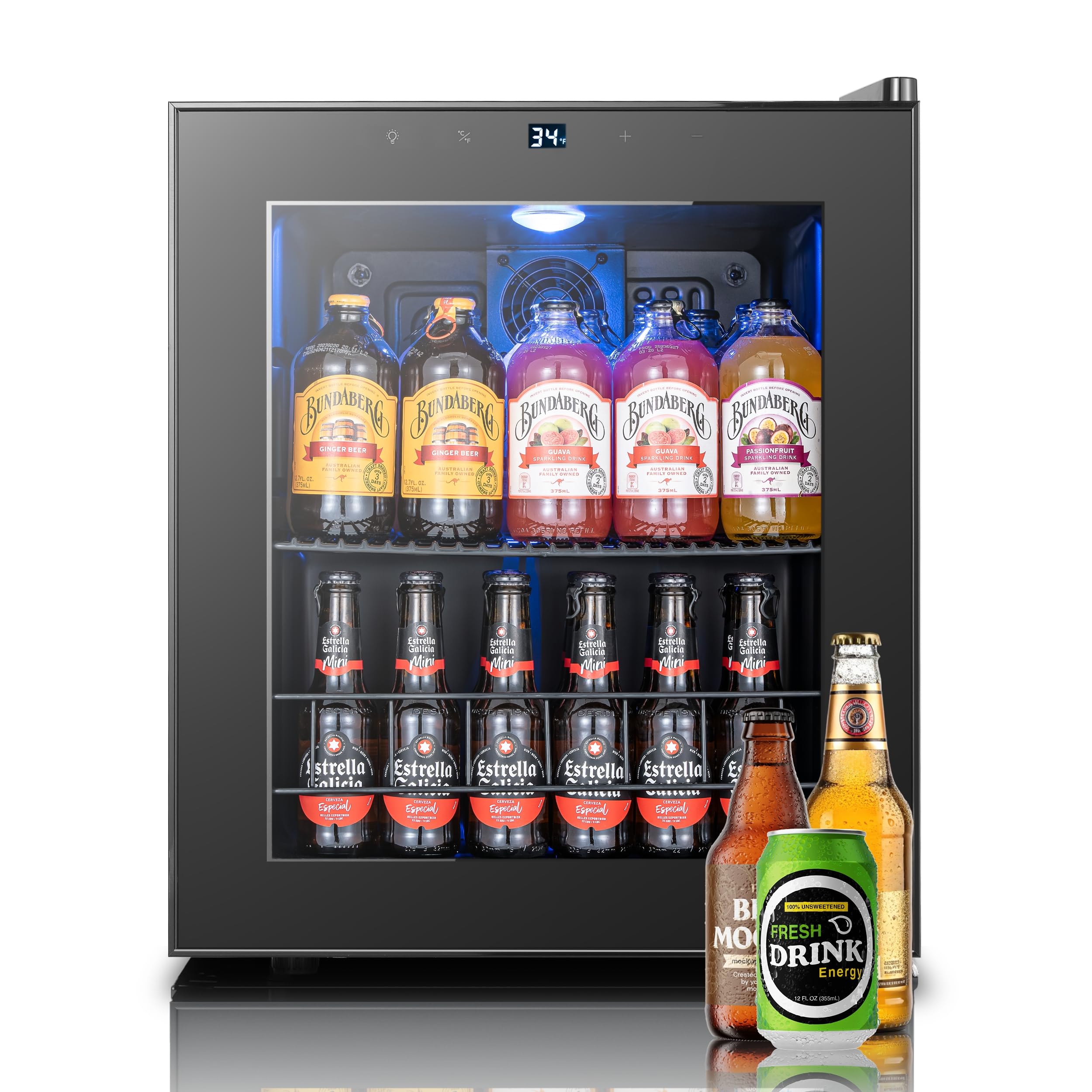 Yeego Beverage Refrigerator, 65 Can Beer Fridge, Glass Door Drink Cooler | Adjus