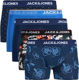 Jack & Jones Men's Boxer Shorts, Set of 5, White, Black, Blue and Grey, 95% Cotton, Sizes S, M, L, XL, XXL 12213221