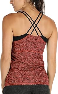 icyzone Women's Yoga Top with Built-in Bra and Cross Straps Back