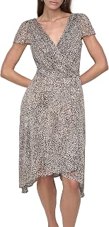 DKNY Women's Flutter Sleeve Surplice Tie Fit & Flare Midi Dress