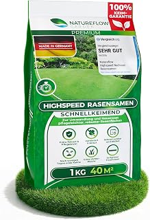 Natureflow Quick Germinating Summer Lawn Seeds 1 kg - Test Very Good - Grass Seeds Quick Germinating Lawn Reseeding Made in Germany - Lawn Seed 40 m² - Lawn Seeds Summer Seeds